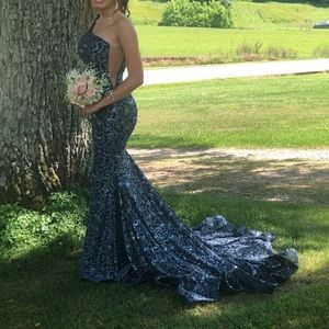Sherri Hill one shoulder prom dress with mesh sides. Size 2 but can fit 0